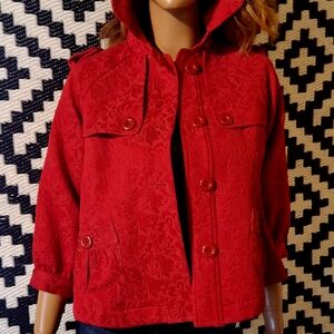 Elegant Red Floral Women's Pea Coat